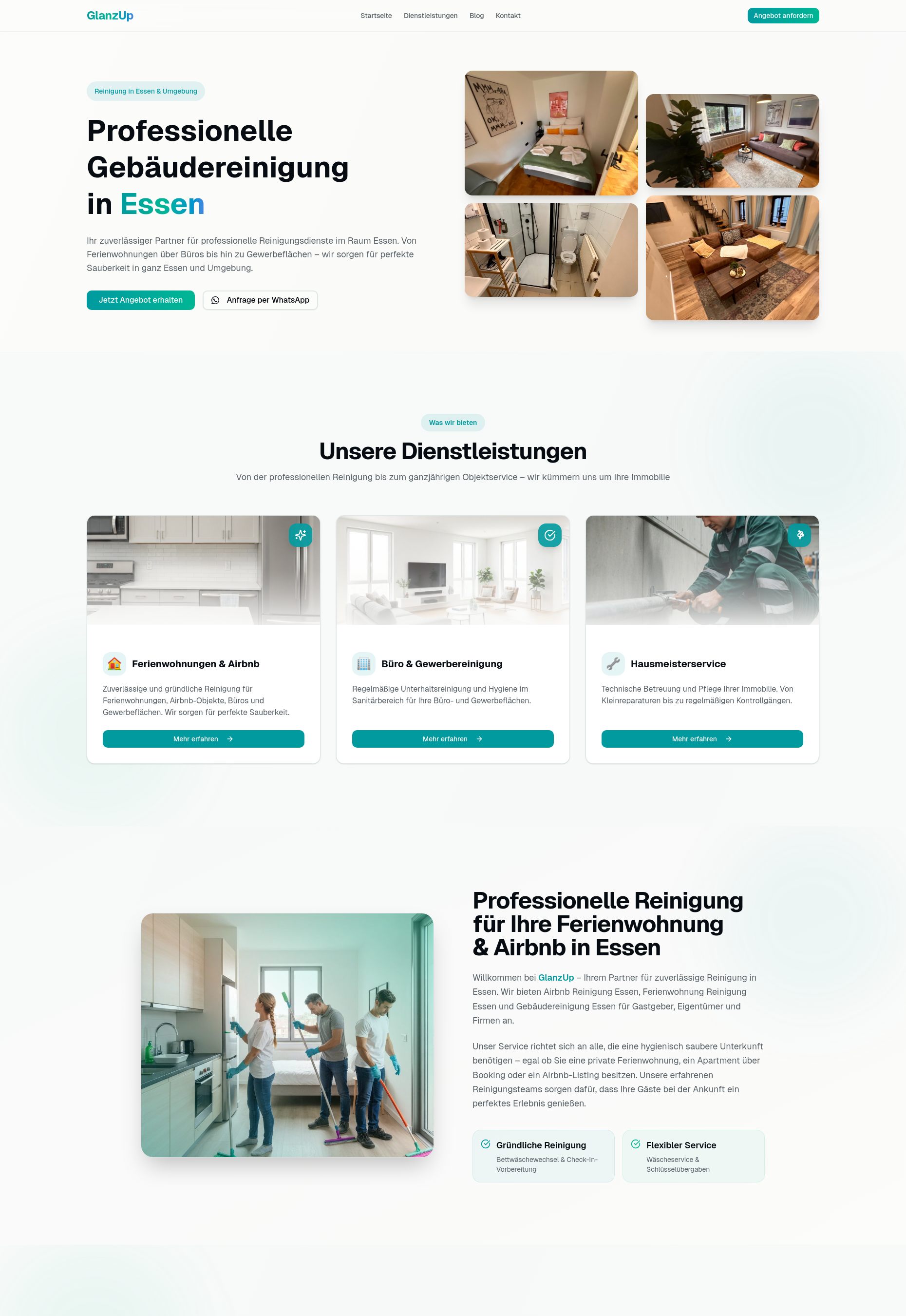 Website von GlanzUp, Essen in der Desktop-Ansicht