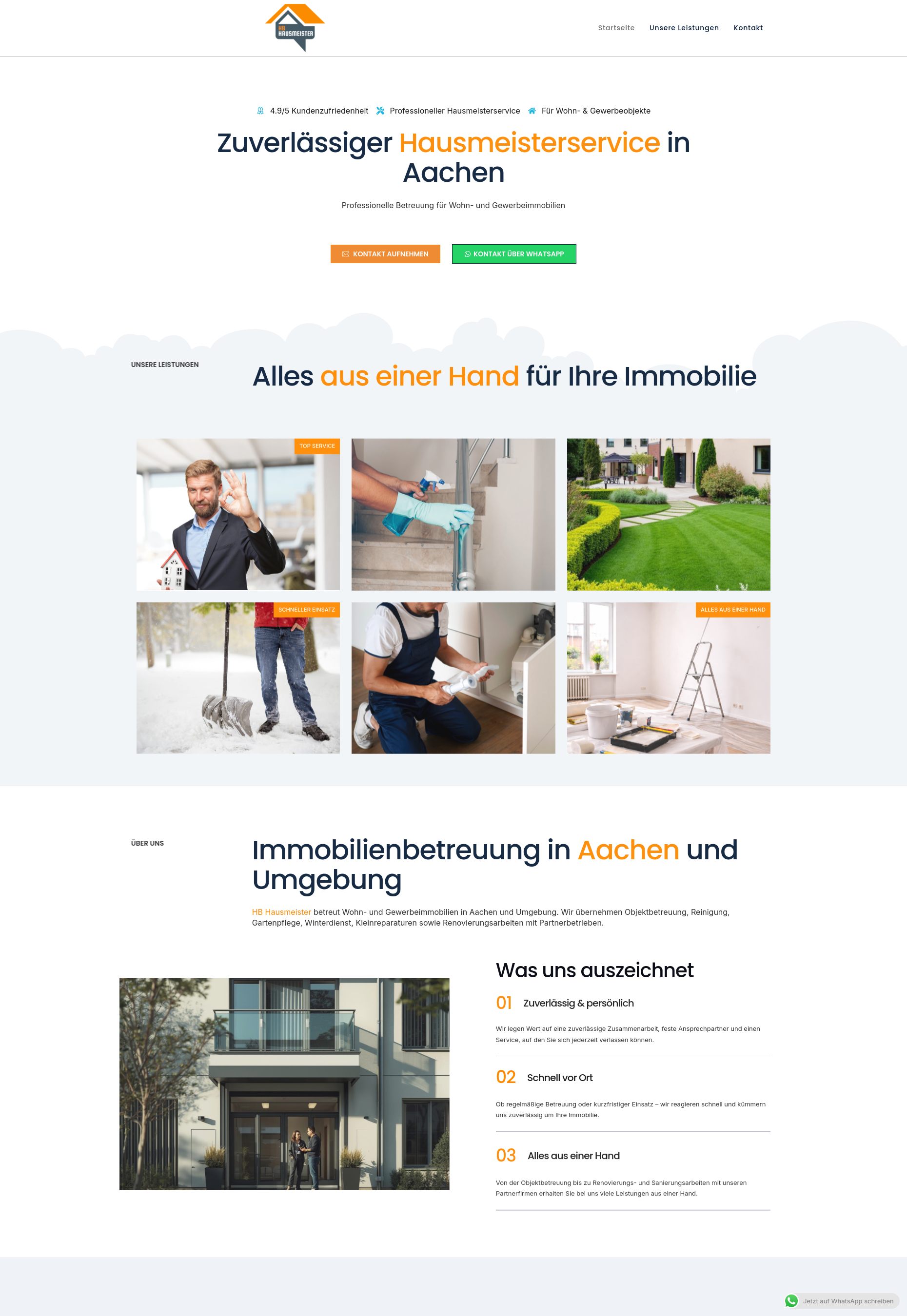 Website von HB Hausmeister, Städteregion Aachen in der Desktop-Ansicht