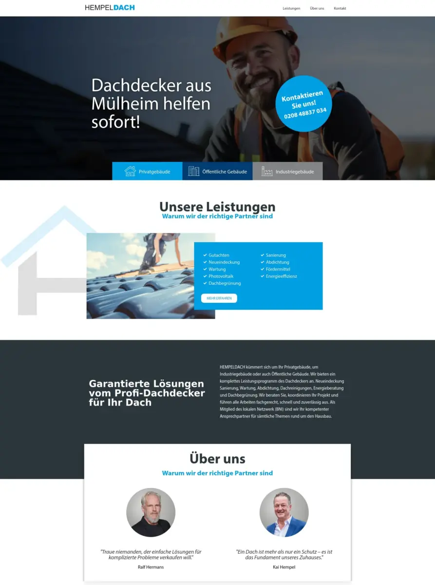 Das Bild zeigt einen Desktop Screenshot der vorgestellten Website