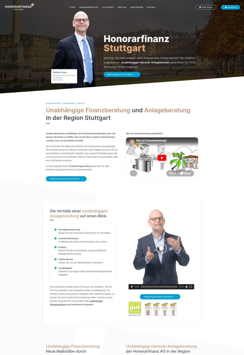 Das Bild zeigt einen Desktop Screenshot der vorgestellten Website