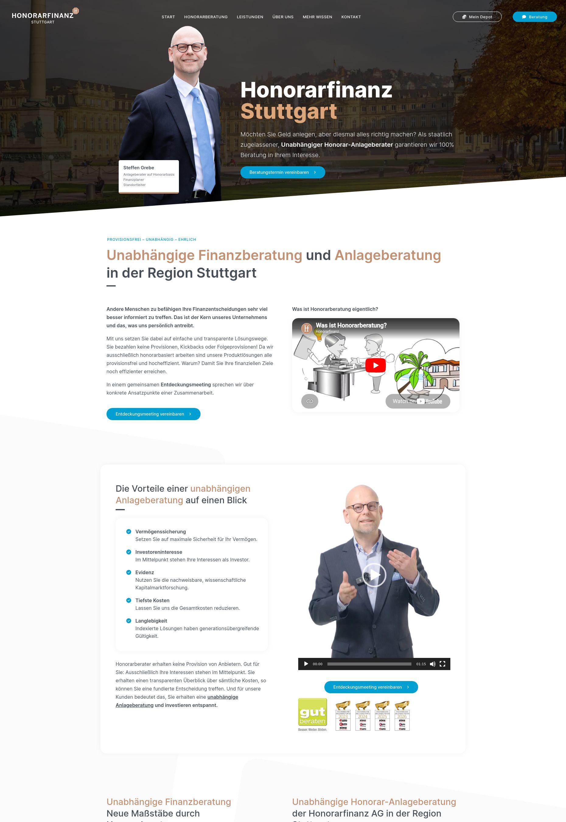 Website von Honorarfinanz Stuttgart, Landkreis Ludwigsburg in der Desktop-Ansicht