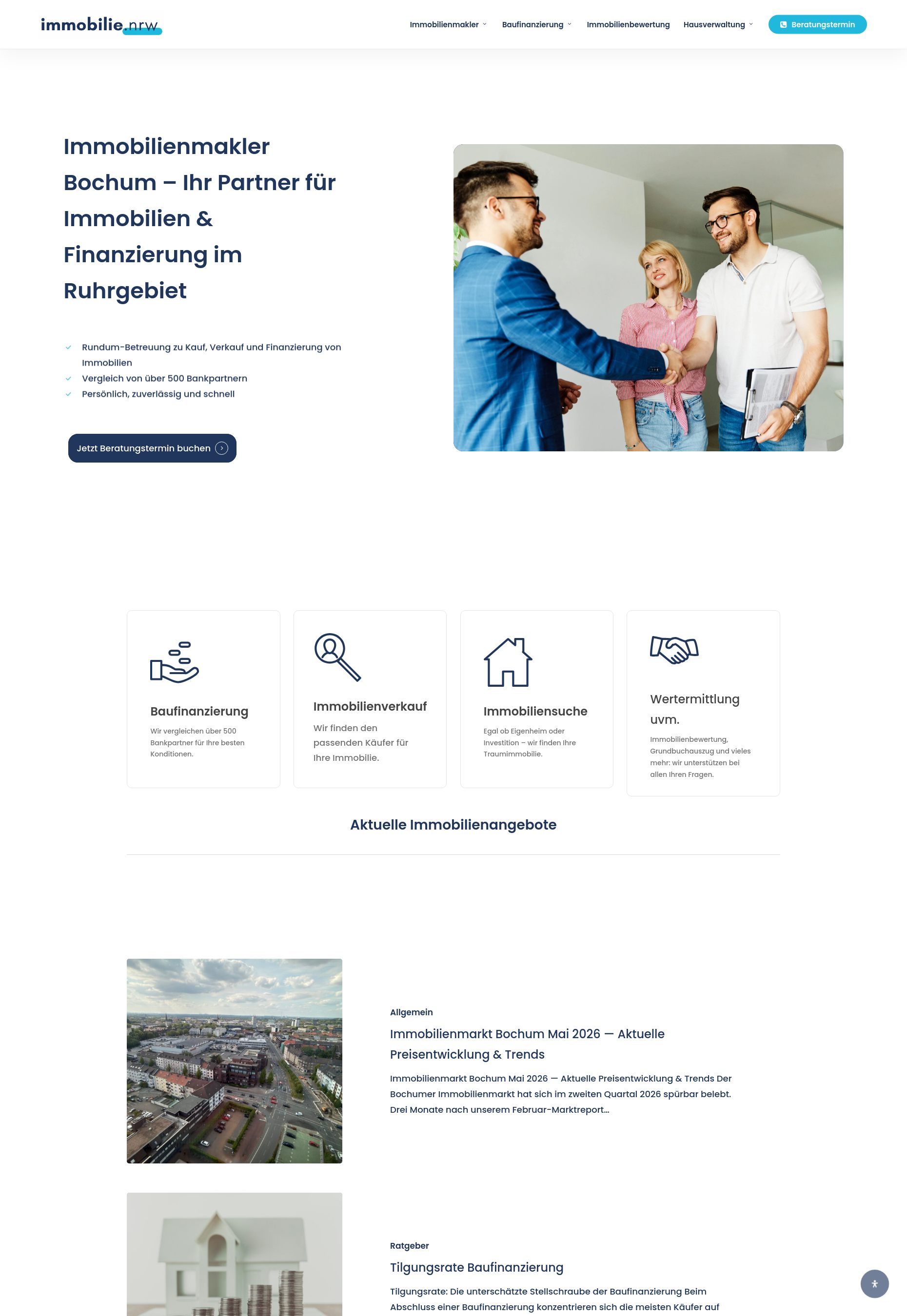 Website von immobilie.nrw, Bochum in der Desktop-Ansicht