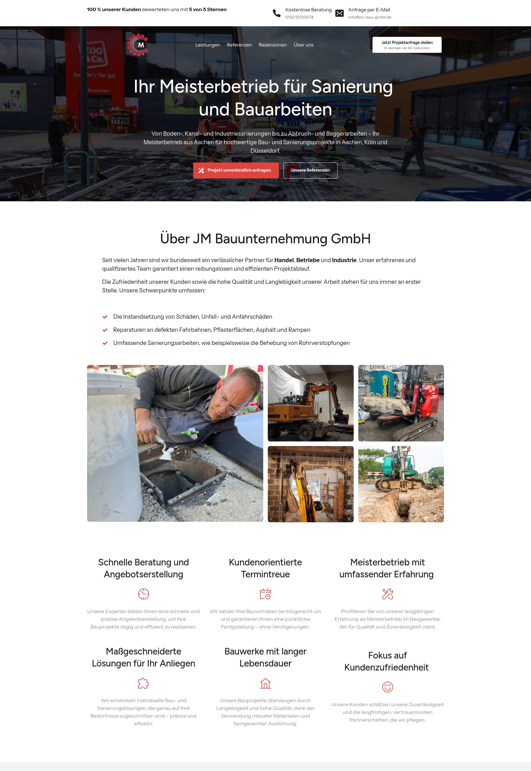 Website von JM Bauunternehmung GmbH, Aachen in der Desktop-Ansicht