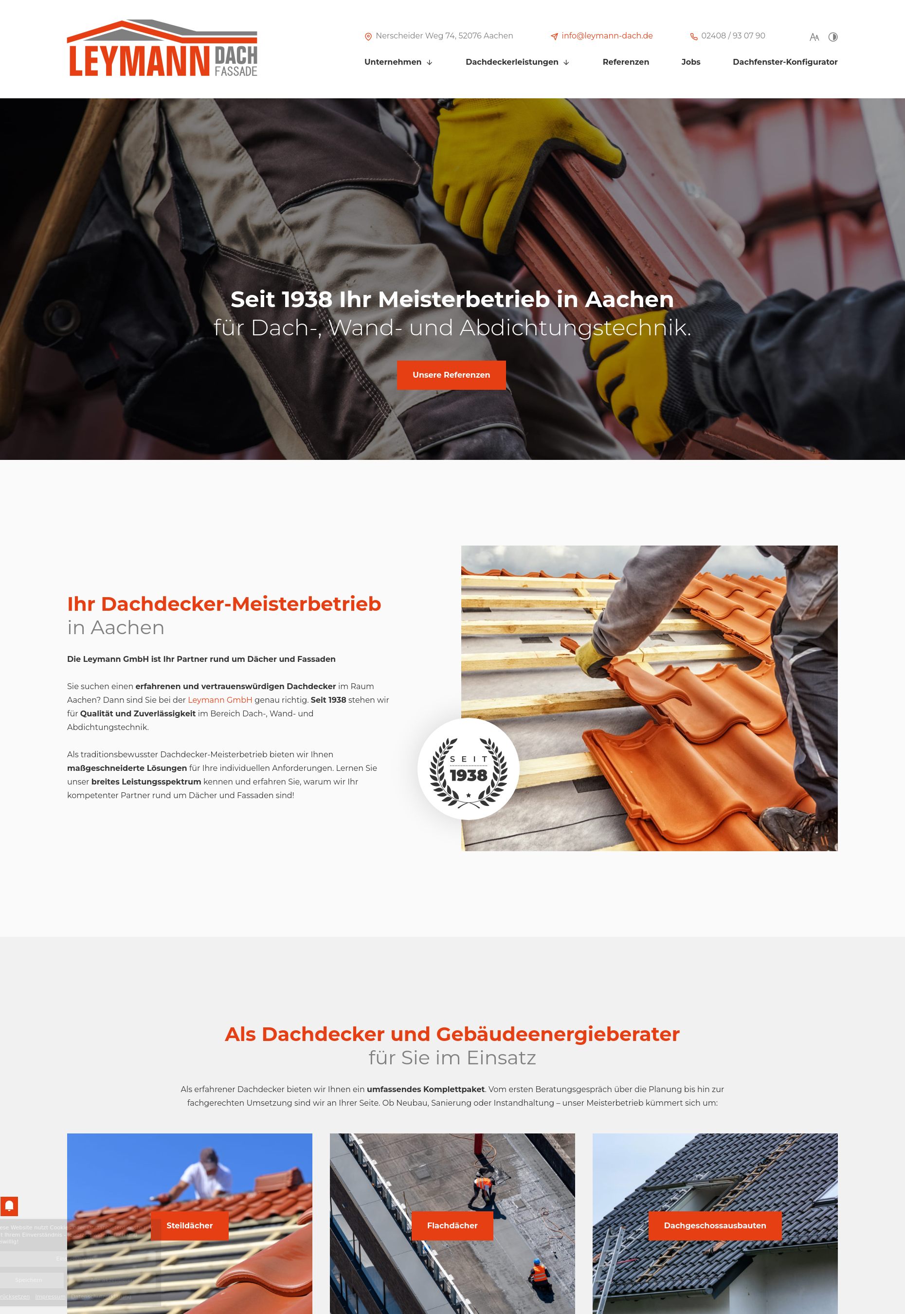 Website von Leymann GmbH, Aachen in der Desktop-Ansicht