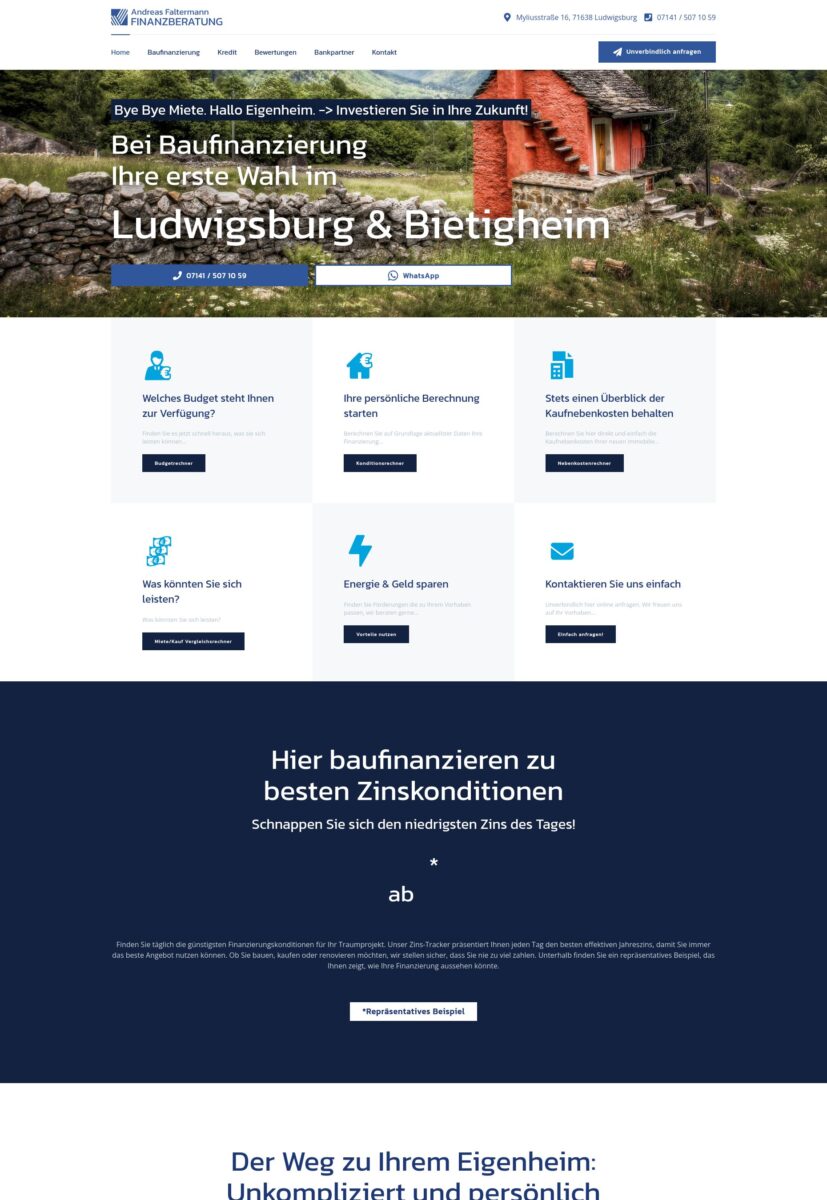 Das Bild zeigt einen Desktop Screenshot der vorgestellten Website