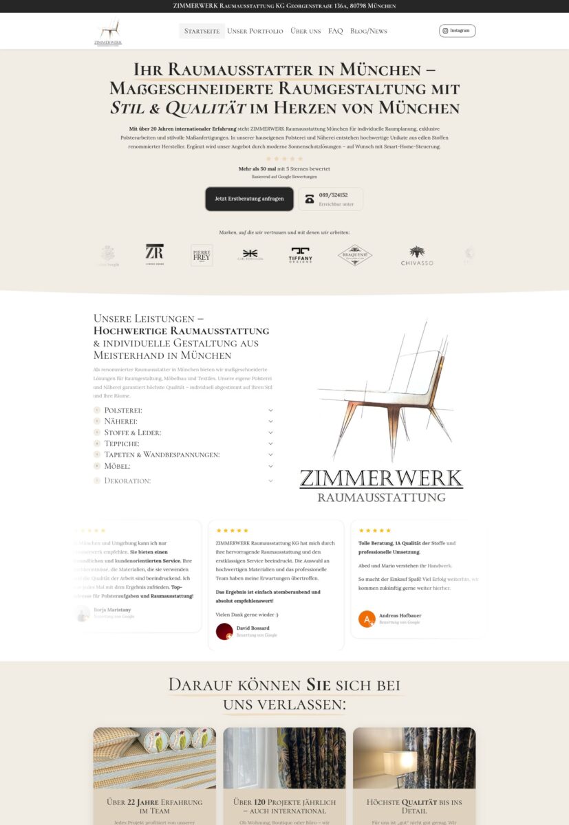 Das Bild zeigt einen Desktop Screenshot der vorgestellten Website