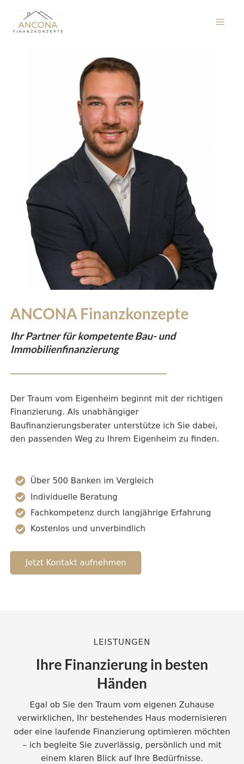 Website von ANCONA Finanzkonzepte, Landkreis Ludwigsburg in der Mobilansicht