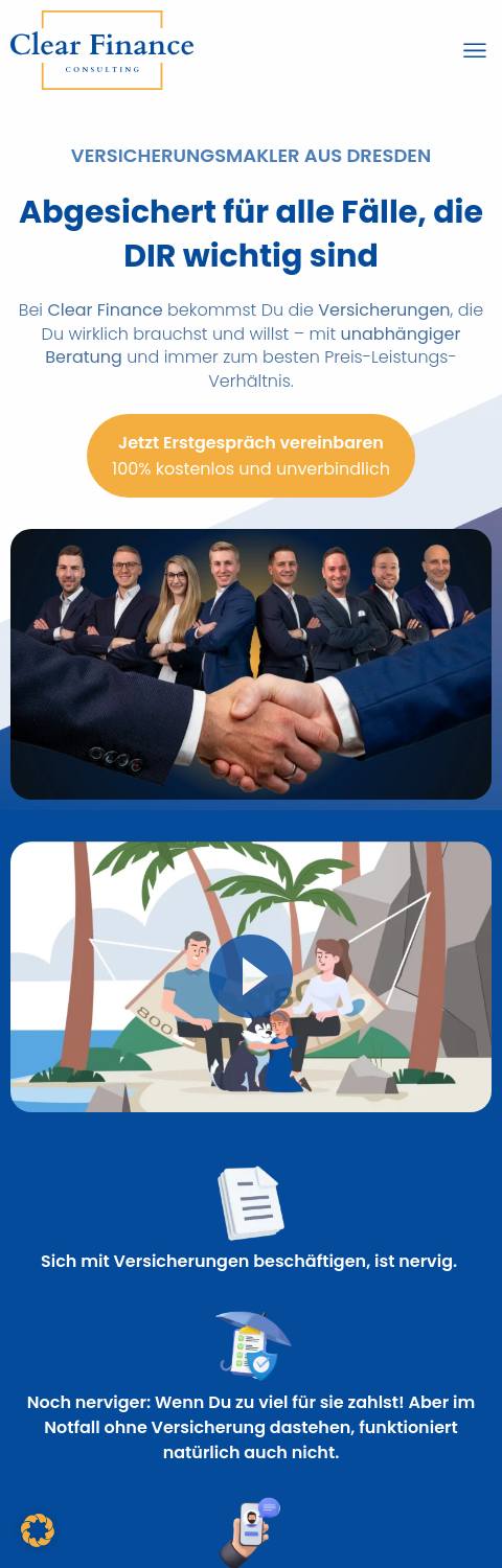 Website von Clear Finance Consulting, Dresden in der Mobilansicht