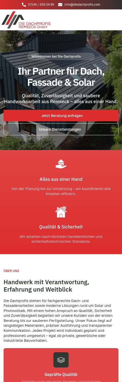 Website von DIE DACHPROFIS Remseck, Landkreis Ludwigsburg in der Mobilansicht
