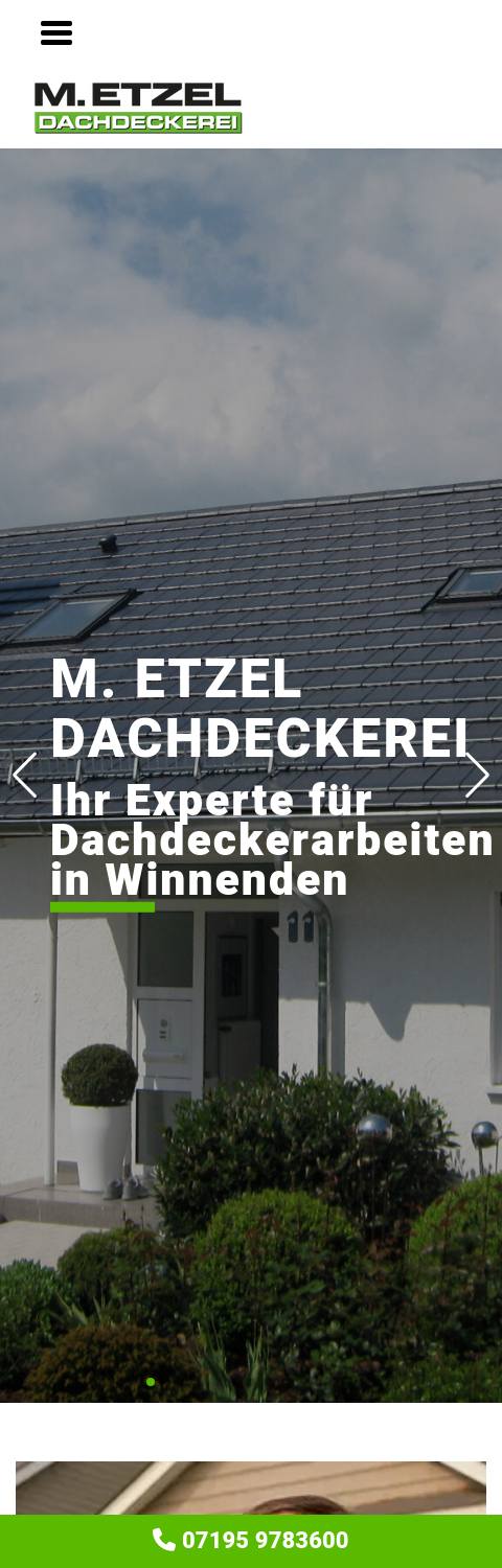 Website von M. Etzel Dachdeckerei GmbH, Rems-Murr-Kreis in der Mobilansicht