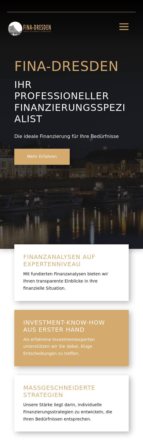 Website von FINA Dresden, Dresden in der Mobilansicht