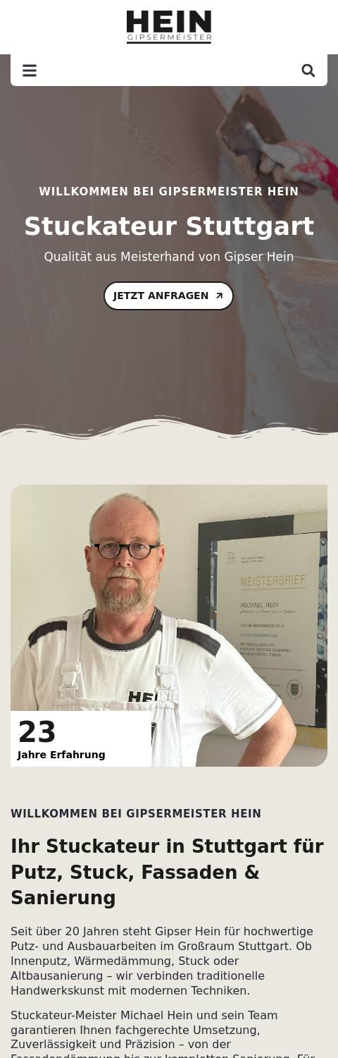 Das Bild zeigt einen Mobile Screenshot der vorgestellten Website
