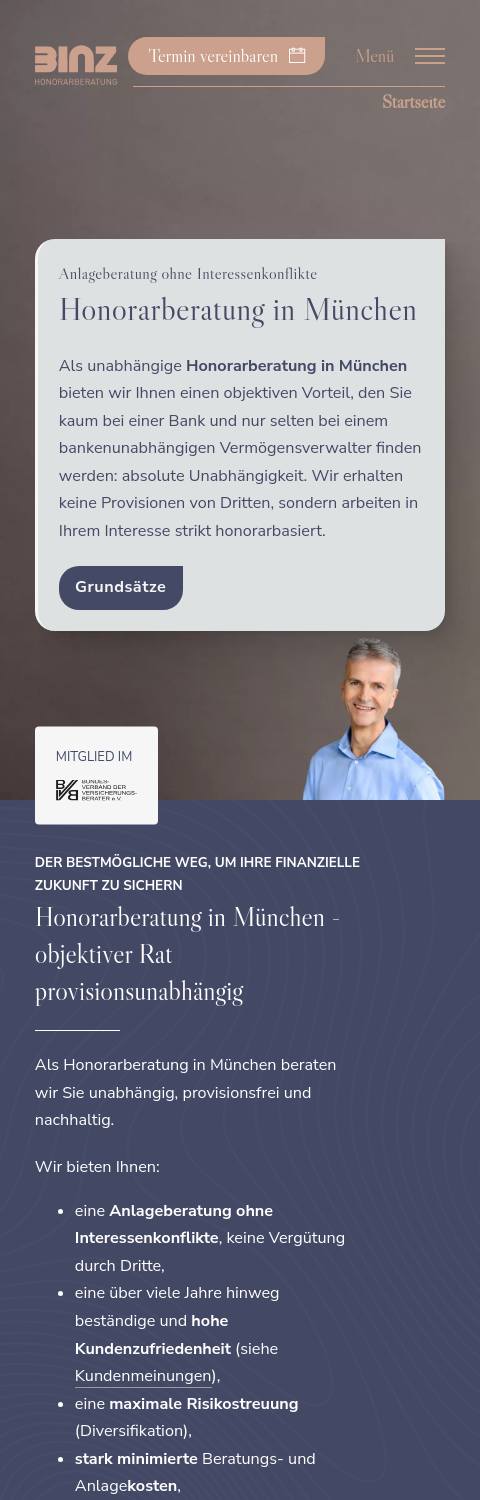 Das Bild zeigt einen Mobile Screenshot der vorgestellten Website