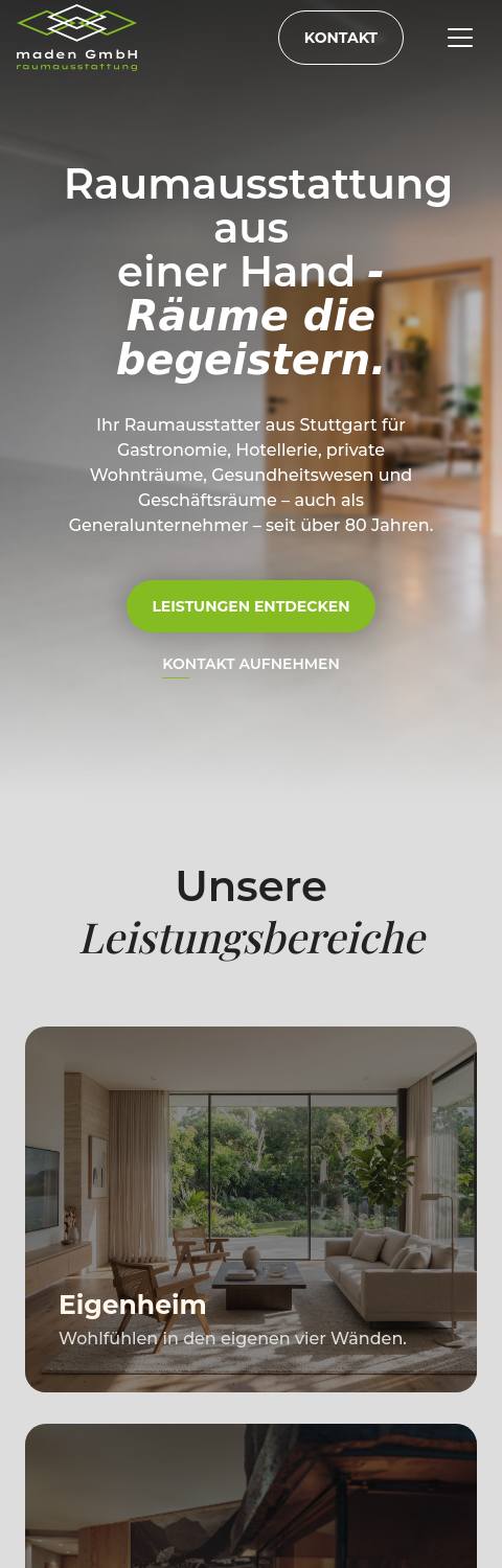 Website von Maden, Stuttgart in der Mobilansicht