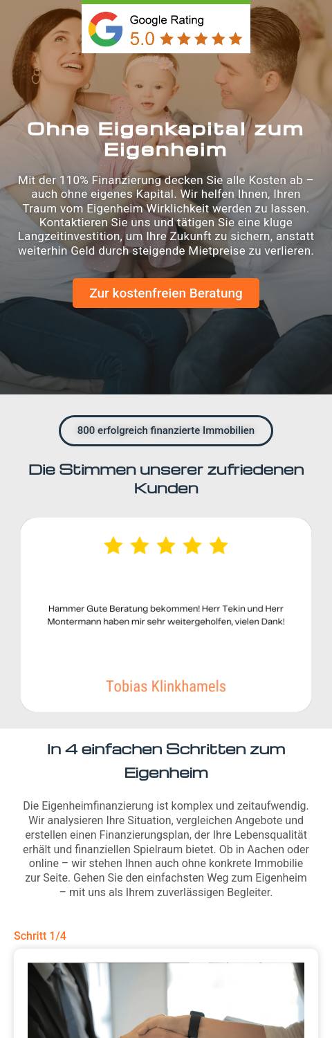 Website von Vergleichs-buero Landingpage, Aachen in der Mobilansicht