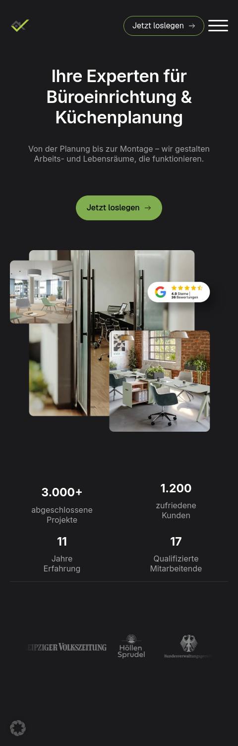 Das Bild zeigt einen Mobile Screenshot der vorgestellten Website