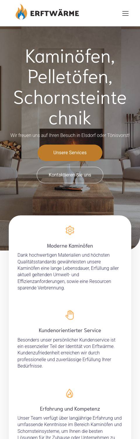 Website von Erftwärme, Rhein-Erft-Kreis in der Mobilansicht
