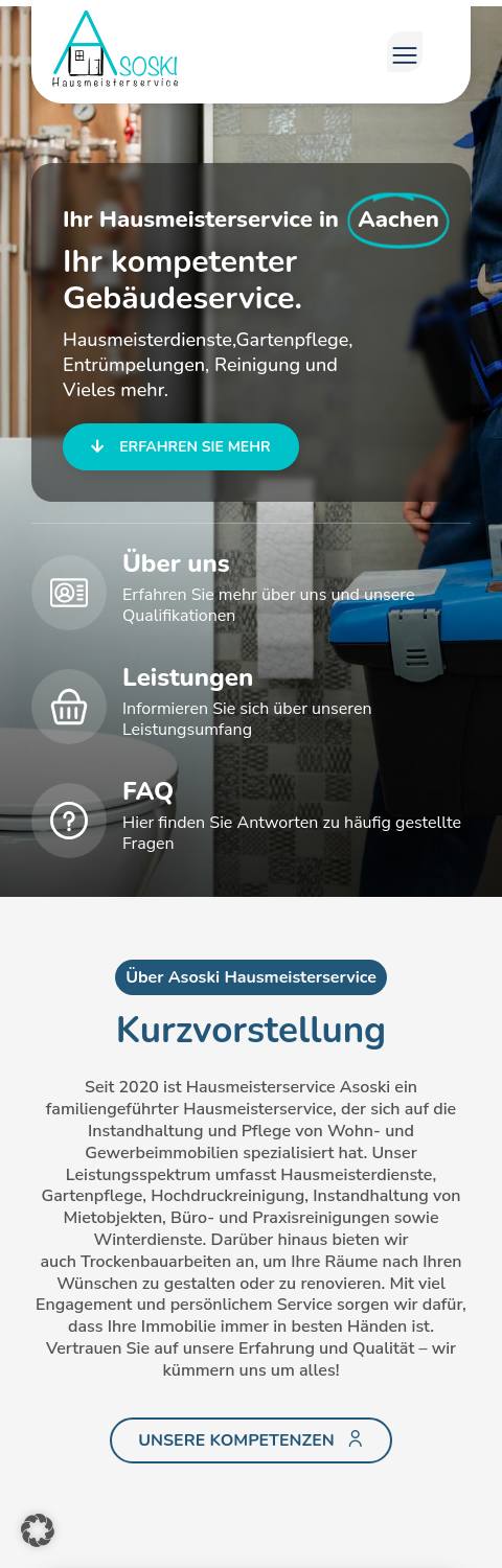Website von Asoski Hausmeisterservice, Aachen in der Mobilansicht