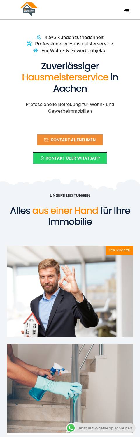 Website von HB Hausmeister, Städteregion Aachen in der Mobilansicht