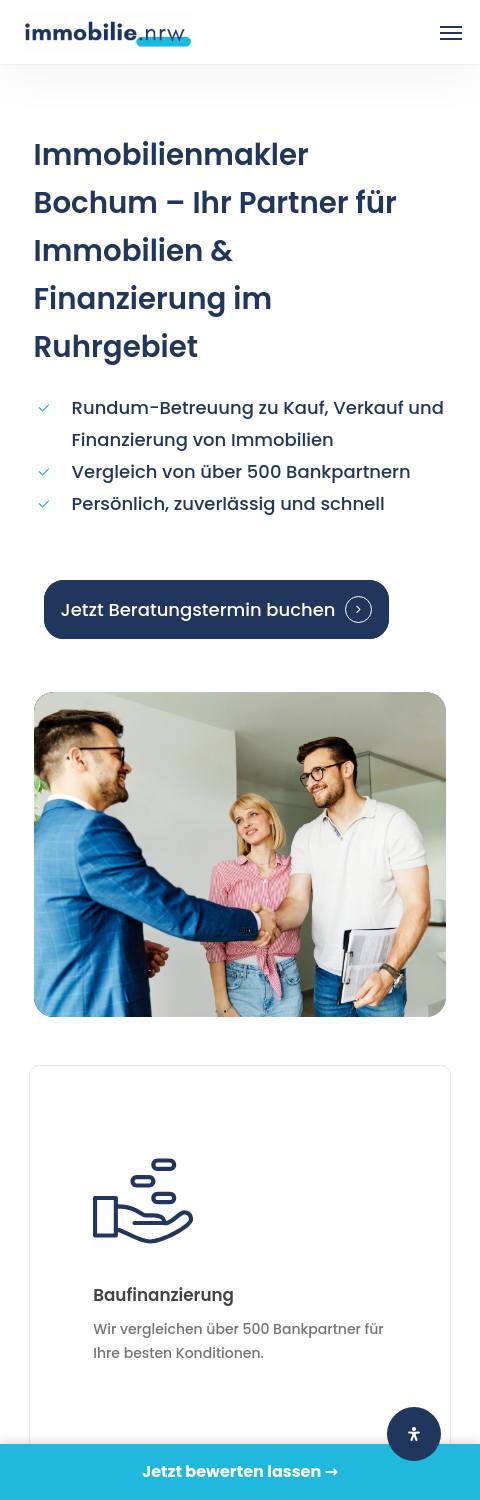 Website von immobilie.nrw, Bochum in der Mobilansicht