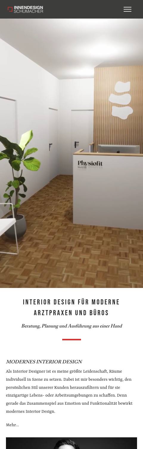 Website von Innendesign Schumacher, Aachen in der Mobilansicht