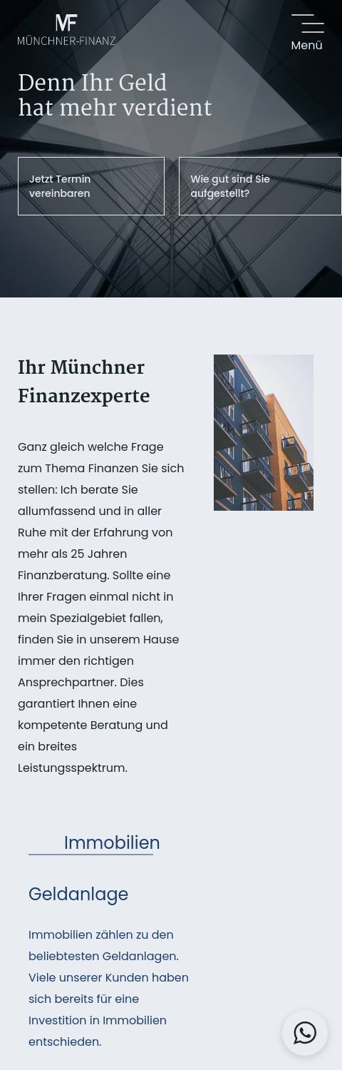 Website von Münchner Finanzberatungs, München in der Mobilansicht
