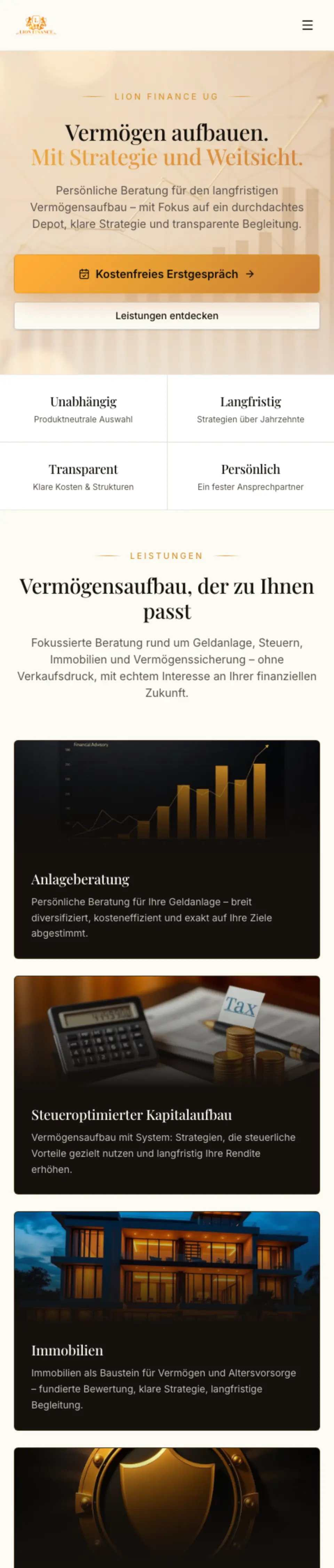 Website von Lion Finance UG, Kreis Plön in der Mobilansicht