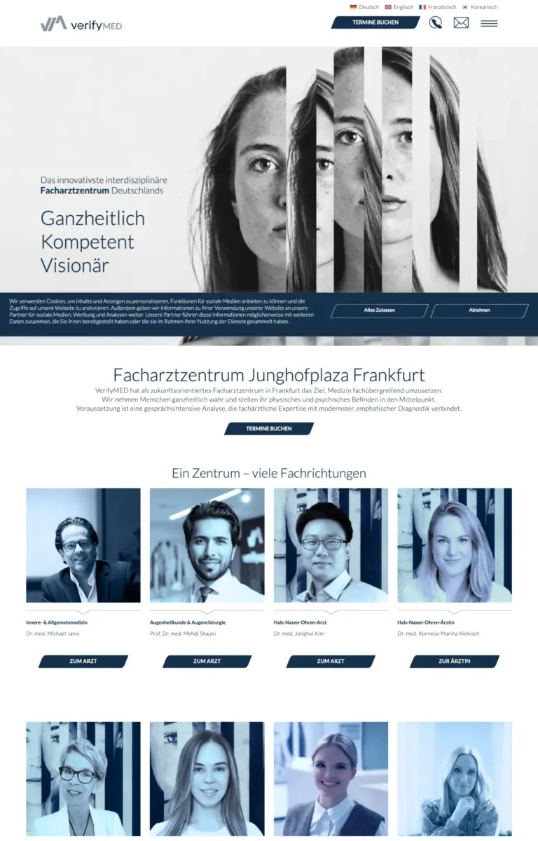 Startseite der Website von Ärzte verifyMED Services GmbH aus Frankfurt am Main in der Desktop-Ansicht