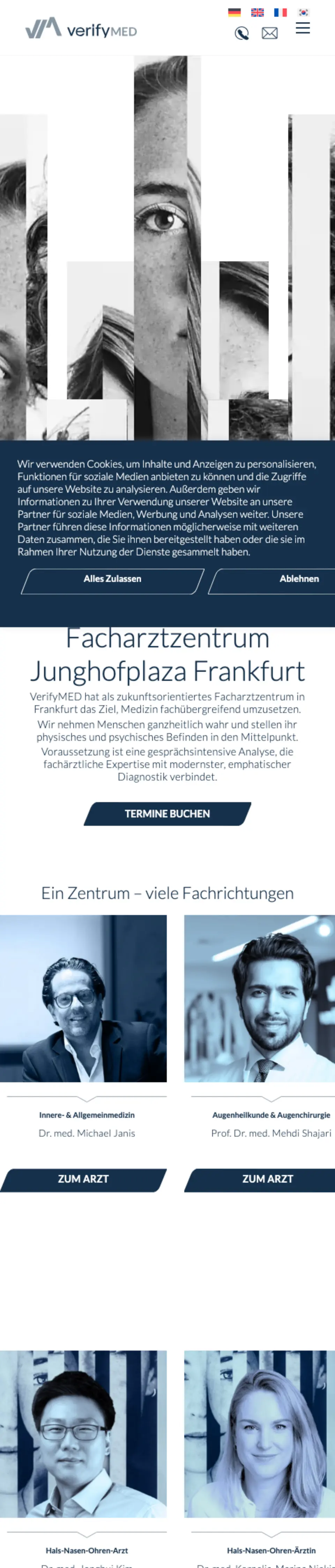 Website von verifyMED, Frankfurt am Main in der Mobilansicht