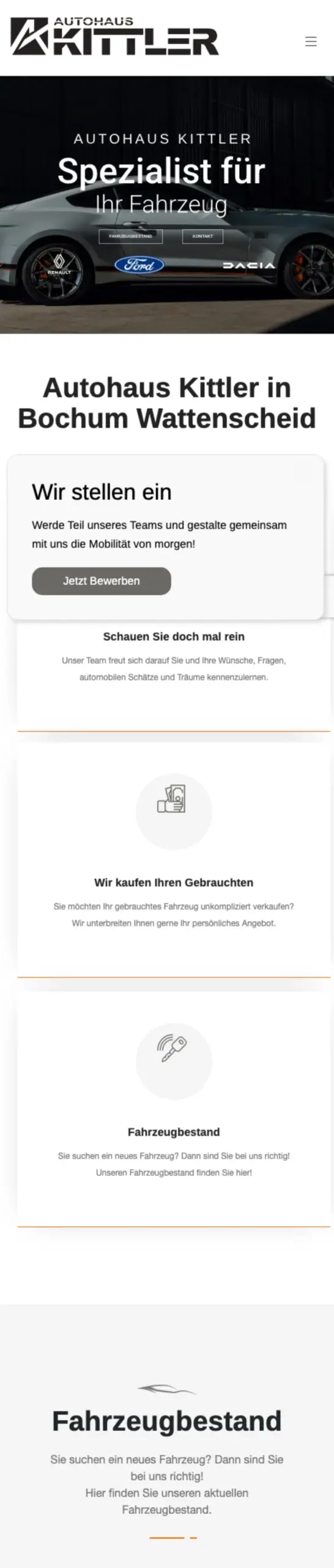 Website von Autohaus Kittler, Bochum in der Mobilansicht