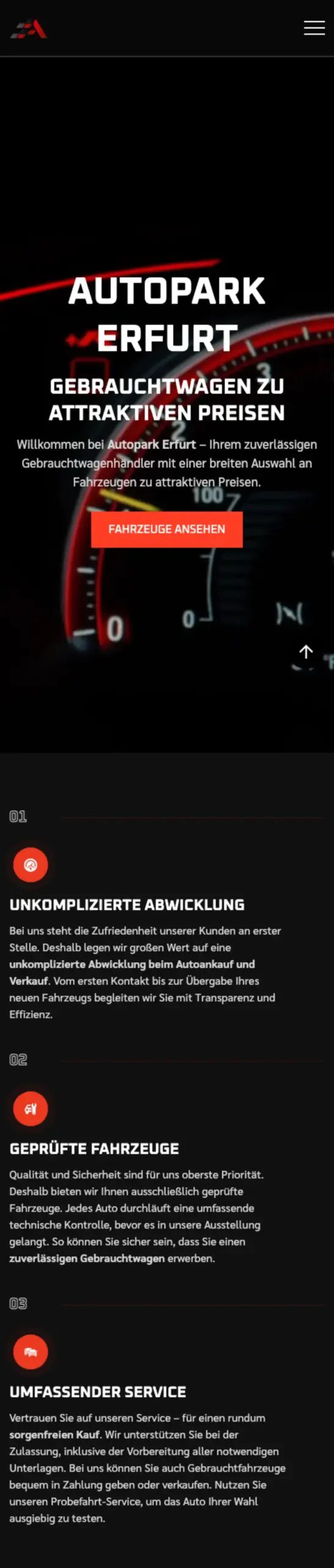 Website von Autopark Erfurt, Erfurt in der Mobilansicht