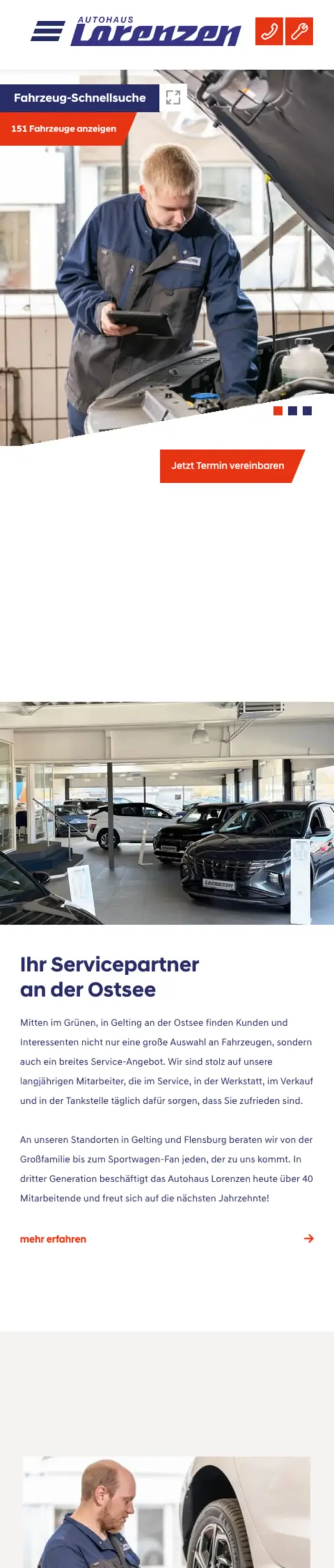 Website von Autohaus Lorenzen, Kreis Schleswig-Flensburg in der Mobilansicht
