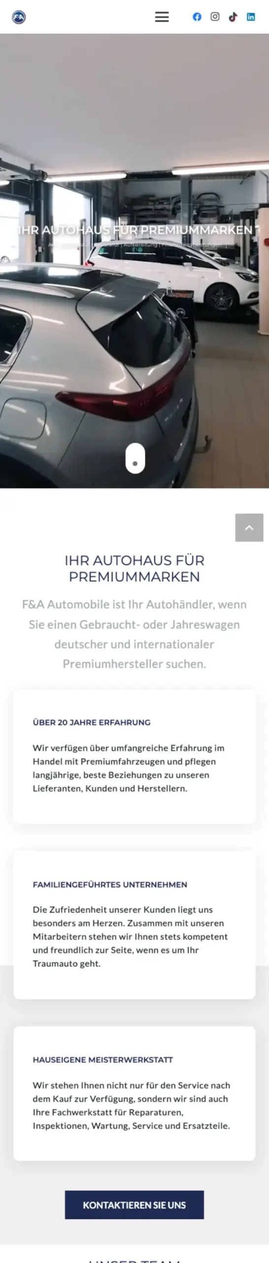 Website von F&A Automobile, Kreis Unna in der Mobilansicht