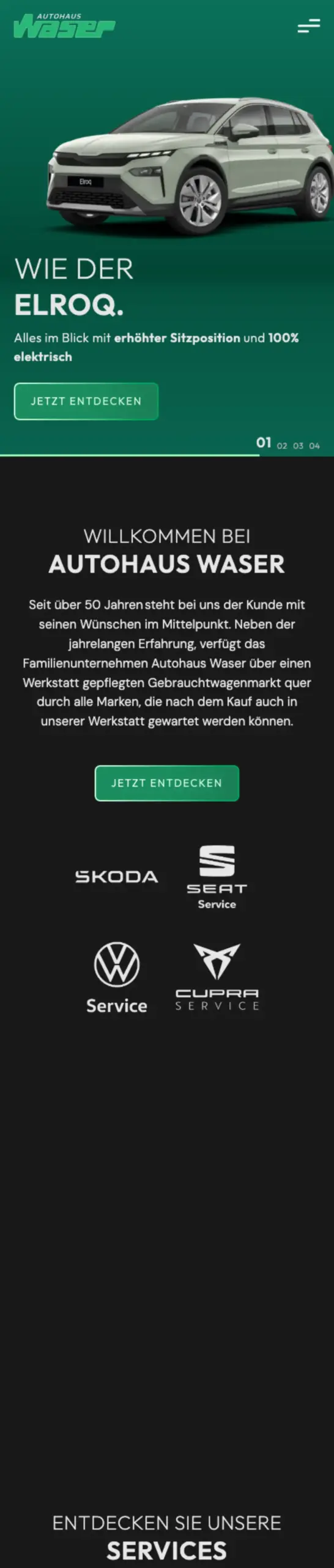Website von Autohaus Waser GmbH, Landkreis Waldshut in der Mobilansicht