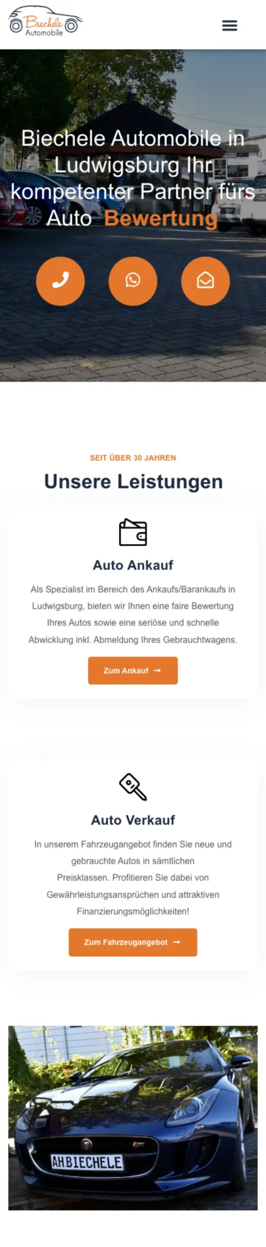Website von Biechele Automobile, Ludwigshafen am Rhein in der Mobilansicht