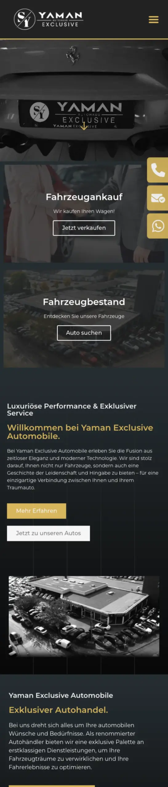 Website von Yaman Exclusive Automobile, Mülheim an der Ruhr in der Mobilansicht