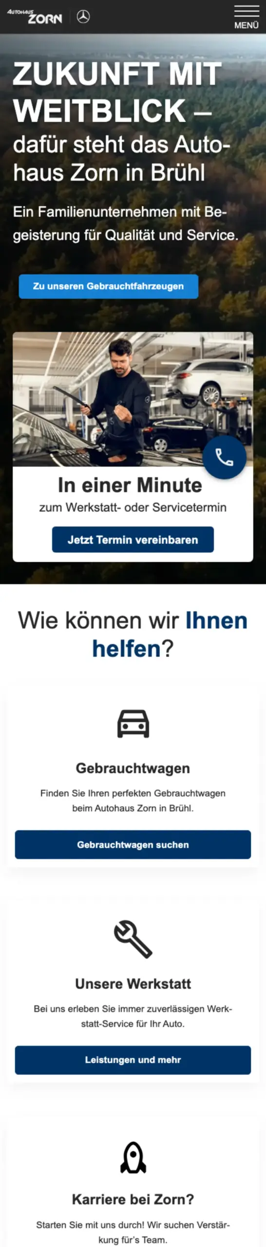 Website von Autohaus Zorn, Rhein-Erft-Kreis in der Mobilansicht
