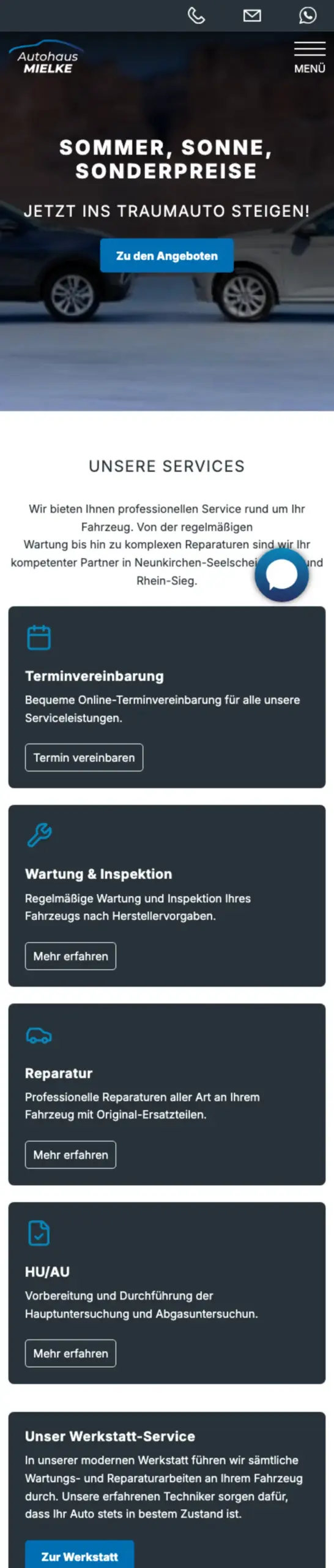 Website von Autohaus Mielke, Rhein-Sieg-Kreis in der Mobilansicht