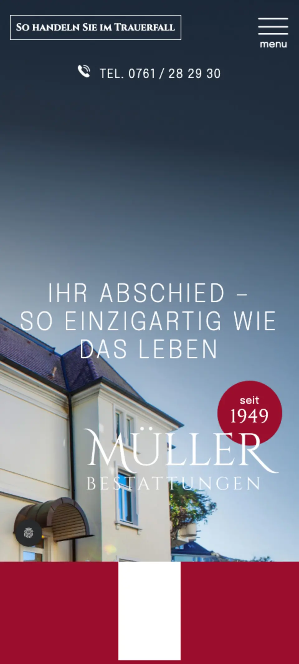 Website von Müller Bestattungen GmbH, Freiburg im Breisgau in der Mobilansicht