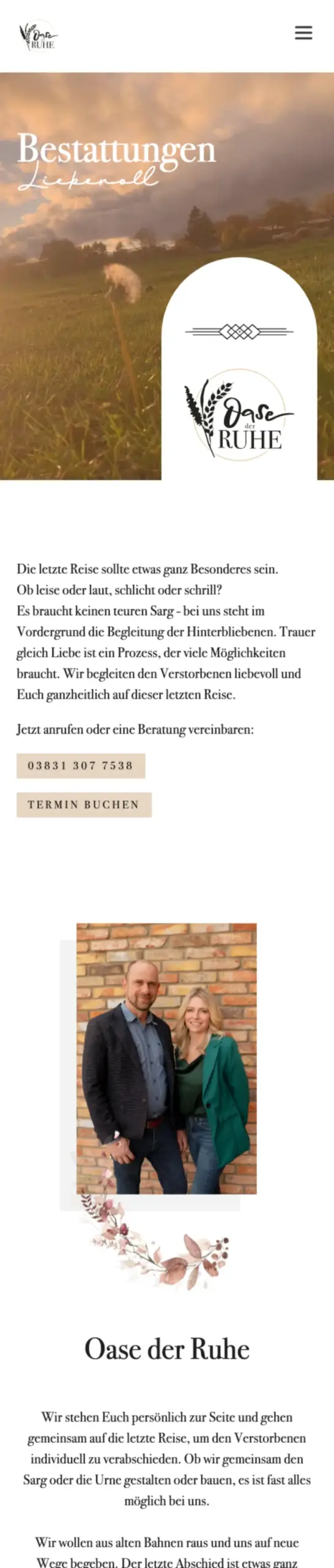 Website von Oase der Ruhe Franziuska Wak, Landkreis Vorpommern-Greifswald in der Mobilansicht