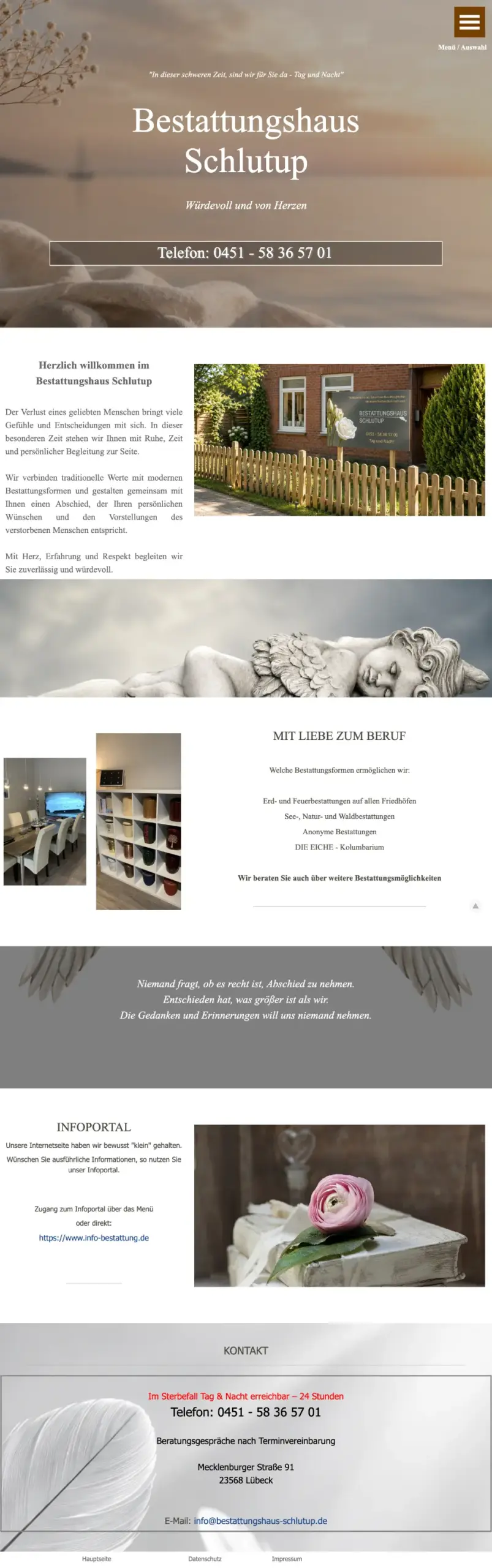Website von Bestattungshaus Schlutup e.K., Lübeck in der Mobilansicht