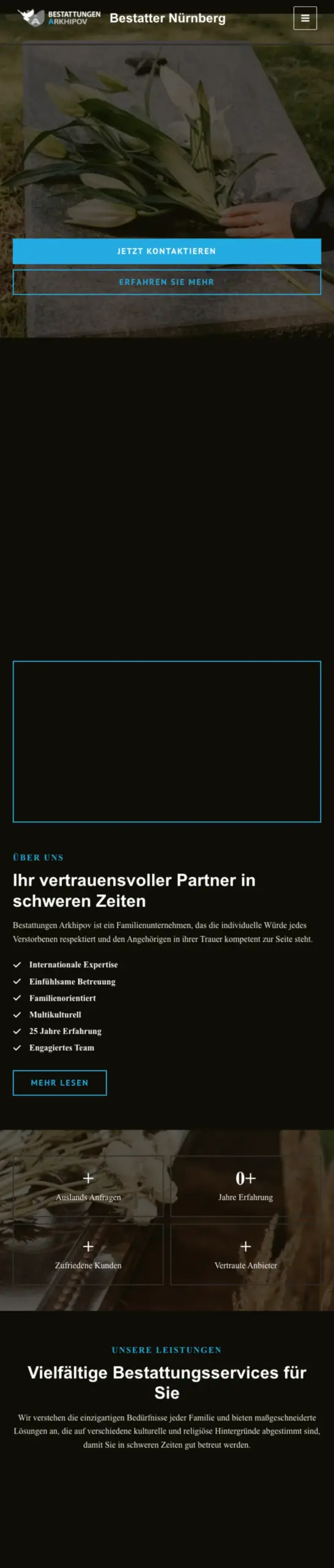 Website von Bestattungen Arkhipov, Nürnberg in der Mobilansicht