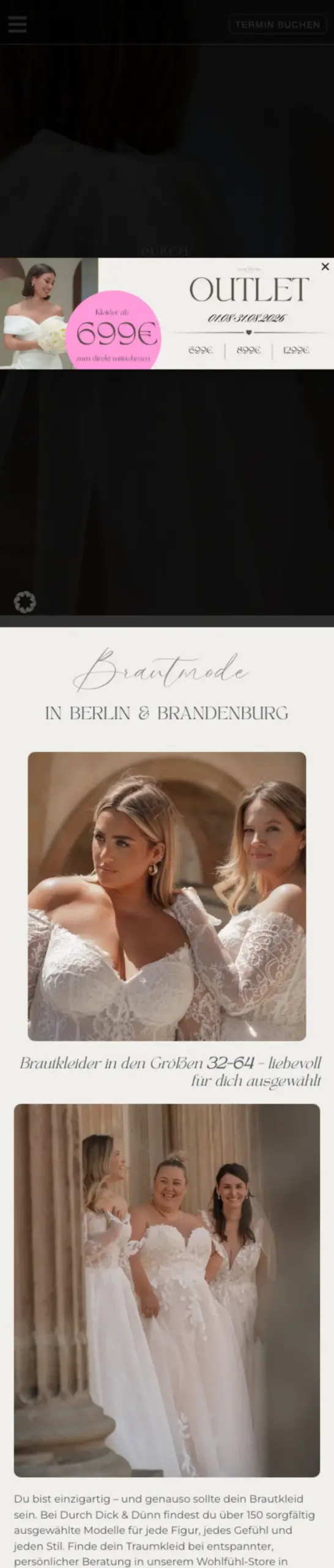 Website von Durch dick&dünn Brautmoden, Landkreis Teltow-Fläming in der Mobilansicht