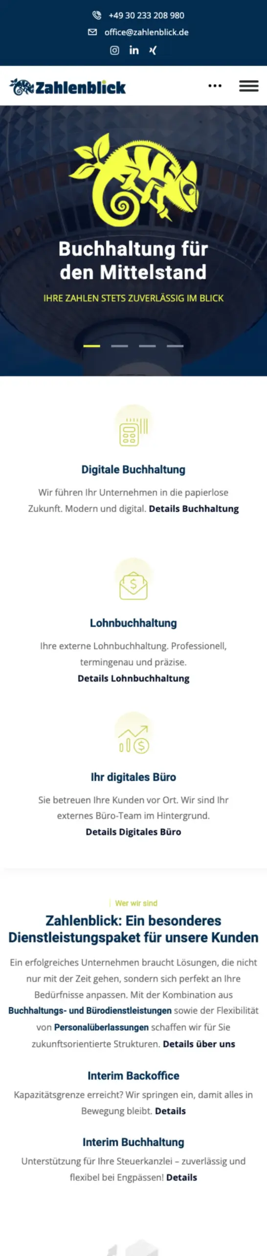 Website von Zahlenblick, Berlin in der Mobilansicht