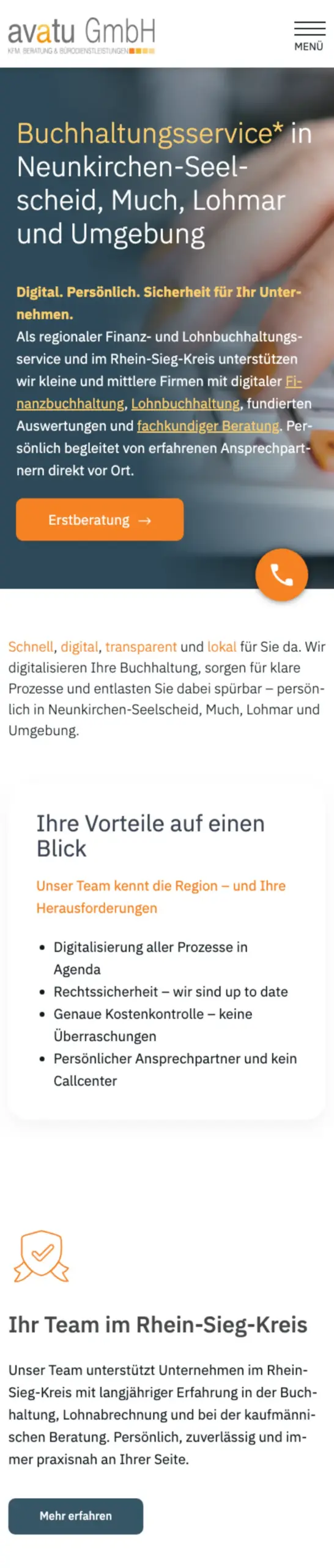 Website von avatu GmbH, Rhein-Sieg-Kreis in der Mobilansicht