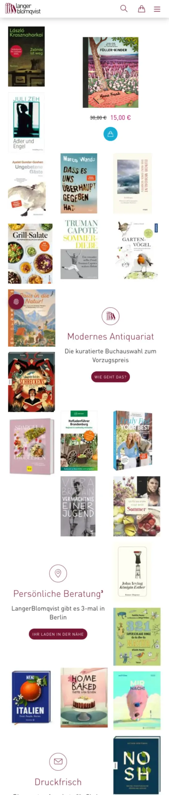 Website von LangerBlomqvist Buchhandels-GmbH & Co. KG, Berlin in der Mobilansicht
