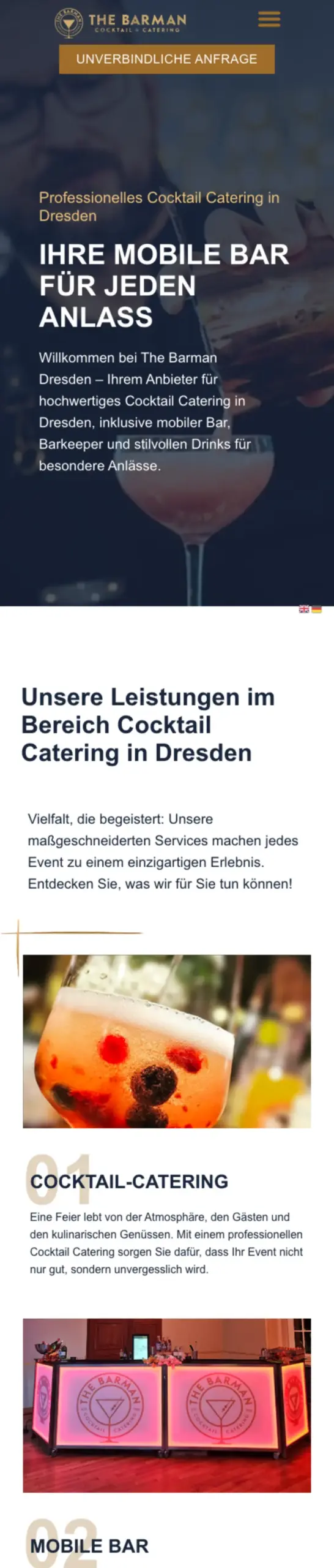 Website von The Barman Dresden, Dresden in der Mobilansicht