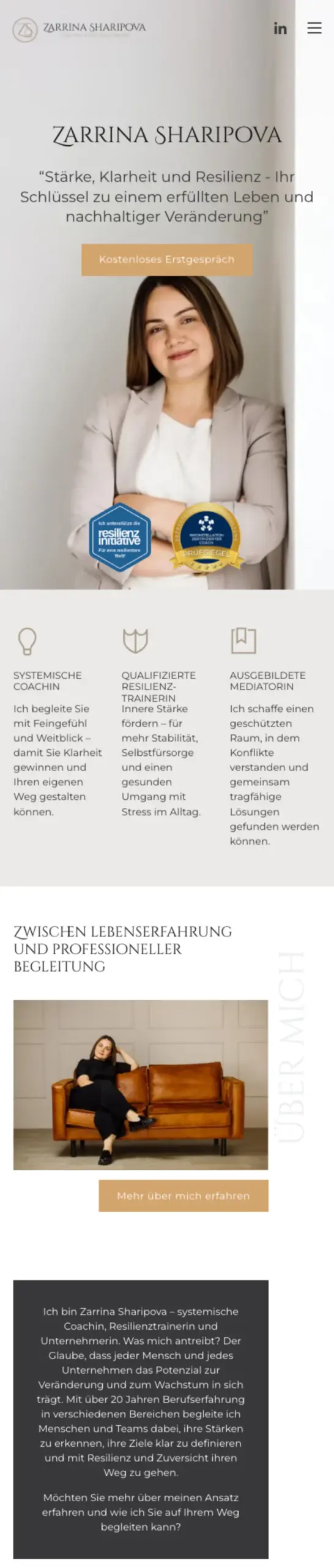 Website von Zarrina Sharipova Coaching und Resilienztraining, Erfurt in der Mobilansicht