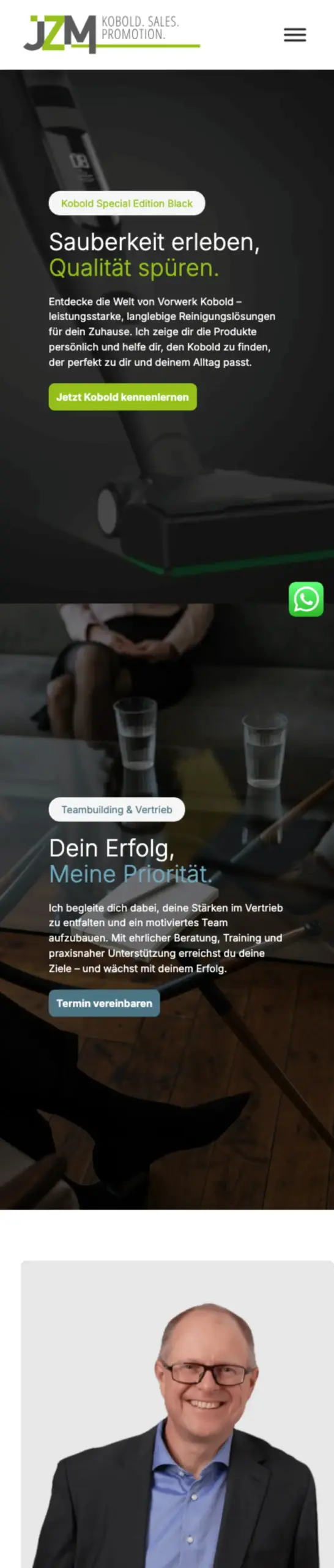 Website von JZM. Personal Management, Jörg Zimmermann, Rhein-Sieg-Kreis in der Mobilansicht