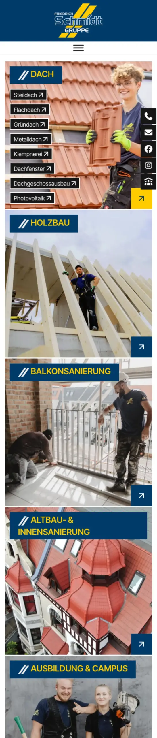 Website von Friedrich Schmidt Bedachungs GmbH, Bremen in der Mobilansicht